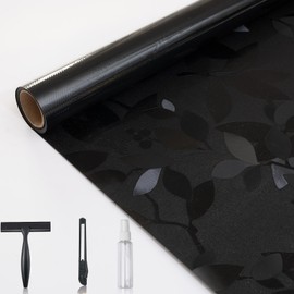 DKTIE Black Opaque Blackout Window Film with Installation Tools, Sun Blocking Window Privacy Cover for Glass (Foliage, 17.7" x 118.1")