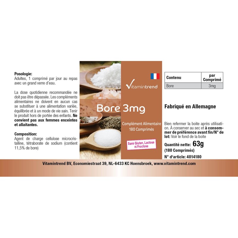 Boron 3 mg - 180 Tablets For 6 months. Vegan