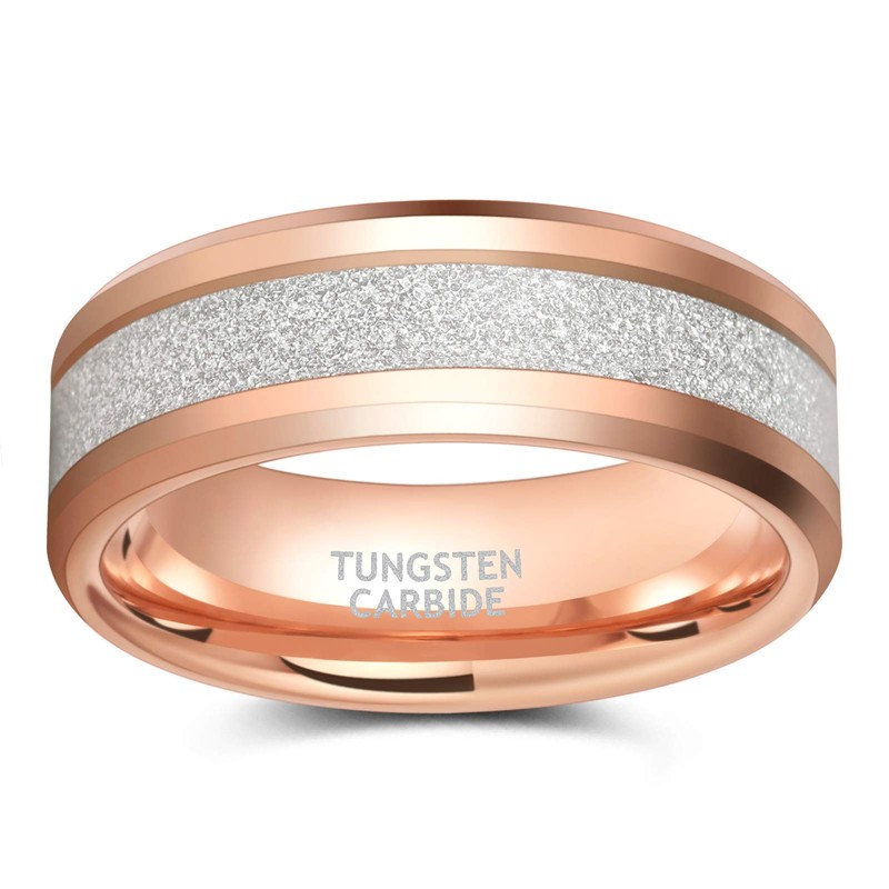 TRUMIUM 8mm Rose Gold Plated Rings for Men Women Tungsten