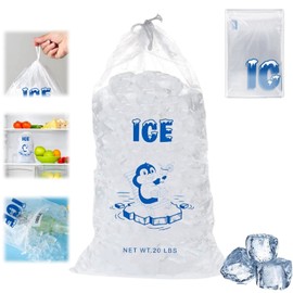10PCS Plastic Ice Bags with Drawstring,Reusable Bag,Heavy Duty Ice Bags can Withstand 20 Pounds,Thickened Empty Ice Bags,Ice Cube Bag,Ice Storage Bags for Freezer,Ice Bags for Ice Cubes,Ice Cubes
