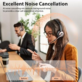 Snblzhef Wireless Headset, Bluetooth Headset with Noise Canceling Microphone, Wireless Headset with USB Dongle for Home Office