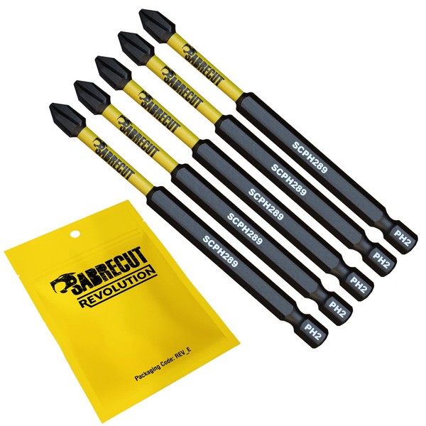 5 x SabreCut SCPH289_5 89mm PH2 Magnetic Impact Screwdriver Driver Bits Set Phillips Heavy Duty Compatible with Dewalt Milwaukee Bosch Makita and More