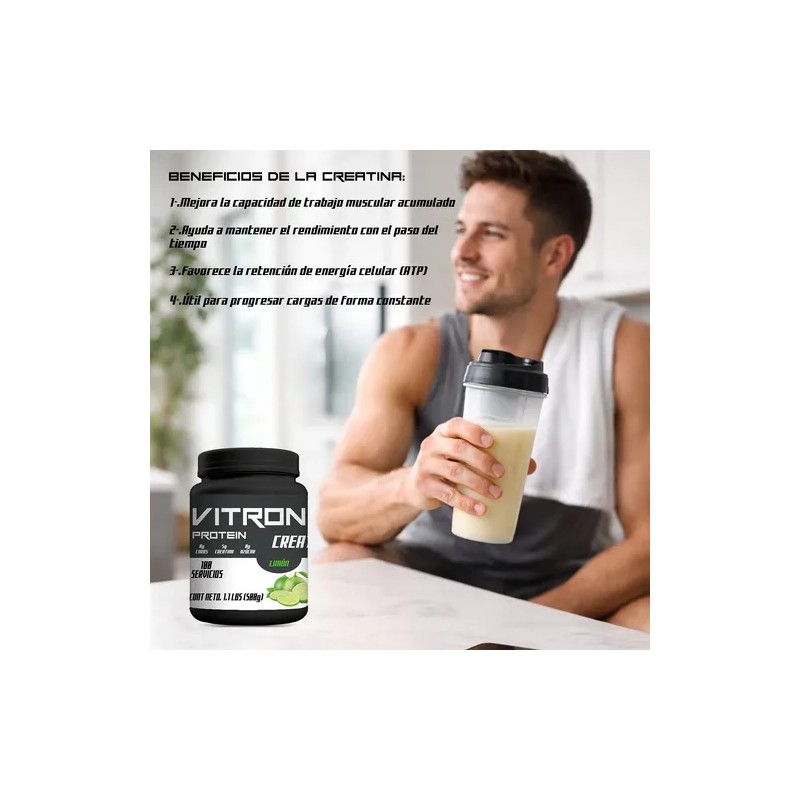 Creatina Monohidratada 500g Vitron Protein 100servis Polvo