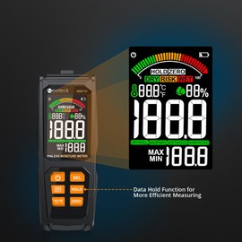 Neoteck Wood Moisture Meter Pinless Moisture Meter ±4％ Accuracy & 20mm Analysis Depth with VA Color Screen & Audio-Visual Dry-Risk-Wet Display for Walls, Wood, Masonry, Concrete, Plaster