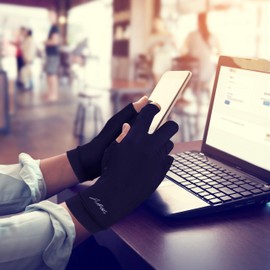 Doctor Developed Copper Arthritis Gloves/Compression Gloves and DOCTOR WRITTEN HANDBOOK -Relieve Arthritis Symptoms, Raynauds Disease & Carpal Tunnel (Black, Medium)