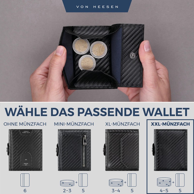 VON HEESEN Slim Wallet with RFID Protection, for Men and