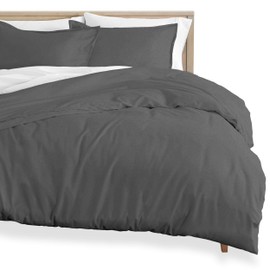 Bare Home Flannel Duvet Cover and Sham Set - King/California King - 100% Cotton, Velvety Soft Heavyweight, Double Brushed Flannel (King/Cal King, Grey)
