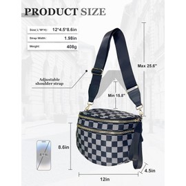 Tyanuzz Checkered Nylon Crossbody Bag for Women, Spacious Checkered Bum Bag Purse Shoulder Bag Sling Bag with Shoulder Strap