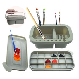Cubeta para Pinceles, Multifunción enjuagador de Pinceles con Soporte para Pinceles, lavador, bandejas, Caja para 18 paletas, Limpiador de Pinceles para Acuarela Óleo Pintura Limpieza Acrílico