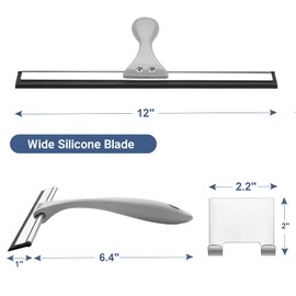 AmazerBath Squeegee for Shower Glass Doors - All-Purpose Squeegee with Hook for Shower Doors, Windows, Mirrors, Tiles and Car Glass, 12 Inches