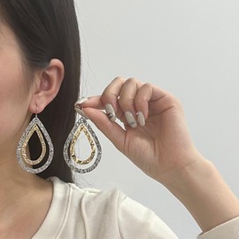 Silver and Gold Hammered Teardrop Dangling Earrings Two Tone Boho Dangle Jewelry for Women