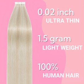 FUOTONBUTY 10pcs Tape in Hair Extensions Human Hair Invisible Tape in Hair Extensions Seamless Tape ins Tape on Real Human Hair Extensions Thick End (Balayage Golden Blonde to Light Blonde, 16 inch)
