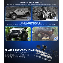 For Jeep Wrangler JK Dual Steering Stabilizer, N3 Dual Steering Stabilizer Kit for Jeep Wrangler JK 2007-2018 with 2" of Lift or Higher, Replace for 8734930