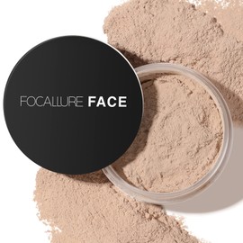 FOCALLURE Oil Control Loose Face Powder, Translucent Loose Setting Powder, Shine-Free Matte Finishing Powder, Long-lasting & Lightweight Sets Foundation Makeup, Includes Velour Powder Puff, Porcelain