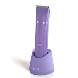 OLOV Electric Body Hair Trimmer - Groin Trimmer for Men - Bikini Trimmer Women - Wet/Dry Shaver Groomer, Replaceable Ceramic Blade Heads, USB Recharge Dock, Waterproof Hygiene Razor, Bright Purple