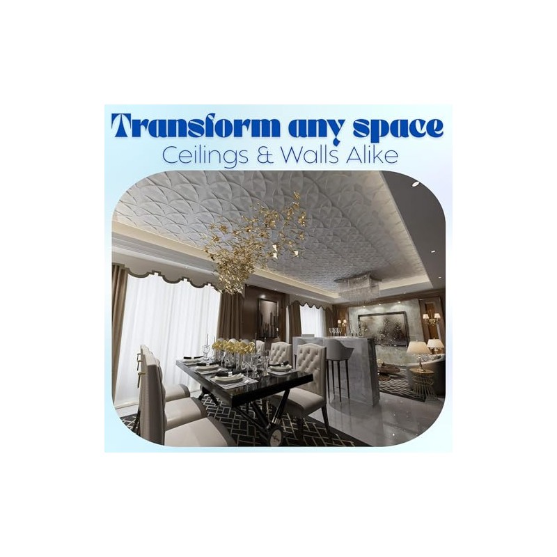 Art3d 12-Pack PVC Drop Ceiling Tiles (48 Sq.Ft), 24"x24" Decorative