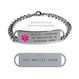 OTEZLA Medical ID Alert Bracelet with Embossed Emblem from Stainless Steel. D-Style, Premium Series.