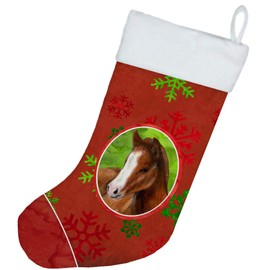 Caroline's Treasures SB3120-CS Horse Foal Red Snowflakes Holiday Christmas Christmas Stocking, Large, Multicolor