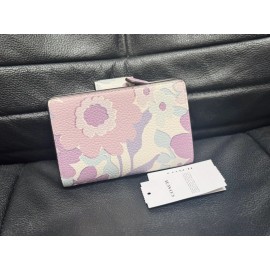 COACH Medium Corner Zip Wallet With Floral Print Ivory/Purple/Pink Multi CBO31