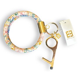 Mary Square Keyring Bracelet With Metal Clean Key, Autumn Blossom Pattern