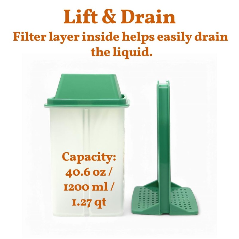 Pickle Container with Strainer, Cucumber Jalapeno Olive Keeper with Strainer