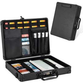 LASUK Aluminum Briefcase, Key Lock Clipboard Storage Box, Lockable Storage Case with Foot pad and Corner Protectors, 13x 10x 2.8 inch