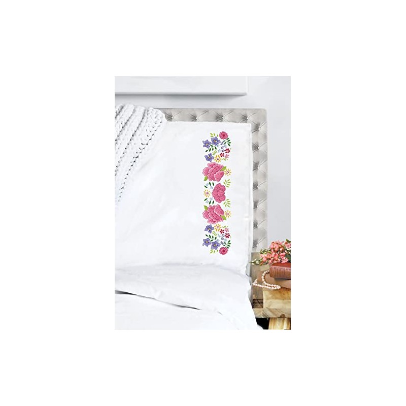 Tobin Stamped for Embroidery Pillowcases, Peony Floral