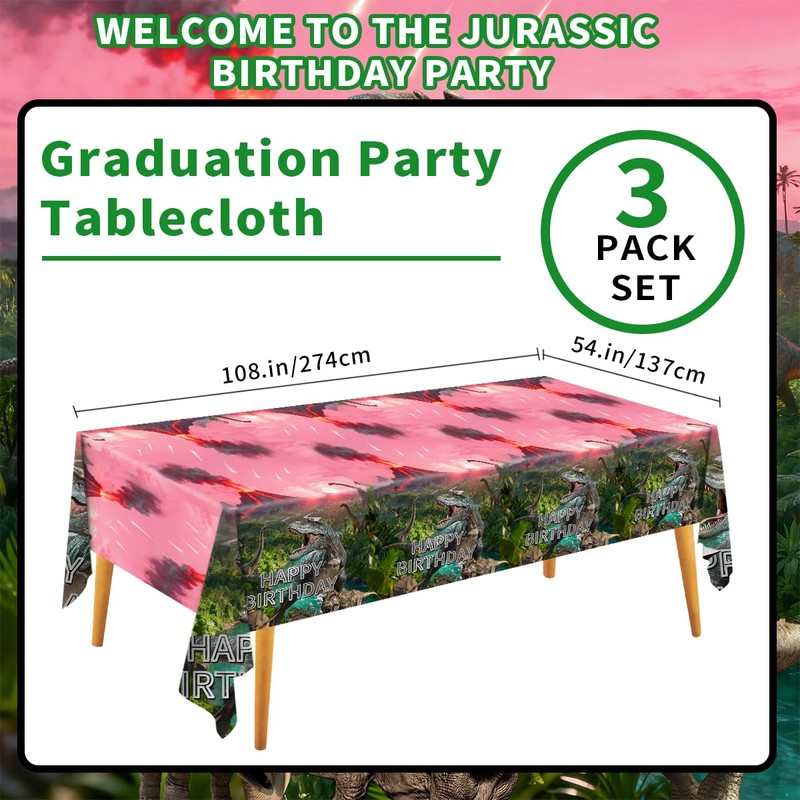 WISSLERMER 3 Pcs Dinosaur Tablecloth Dinosaur Party Table Covers Plastic