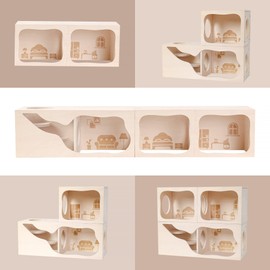 Tafit Hamster Hideout Wooden House Chamber Small Animals Pets Tunnel Exploring Toys Secret Peep Shed for Dwarf Hamsters, Syrian Hamsters, Gerbils, Hedgehogs, Rats, Mice (Bedroom)