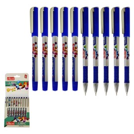 QUBIC Ballpoint Pens, BLUE, Fine Point (0.7mm), Pack of 10, Smooth Ball Pens, Comfort Grip, Ideal for School Office Home Use, iZOFAX Black Ball Pen