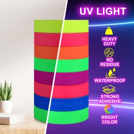 HIKIMA Neon Gaffer Cloth UV Blacklight Tape, 8 Rolls Multi-Color UV Blacklight Glow Party Supplies, Reactive Gaffers Tape for Neon Party Decorations