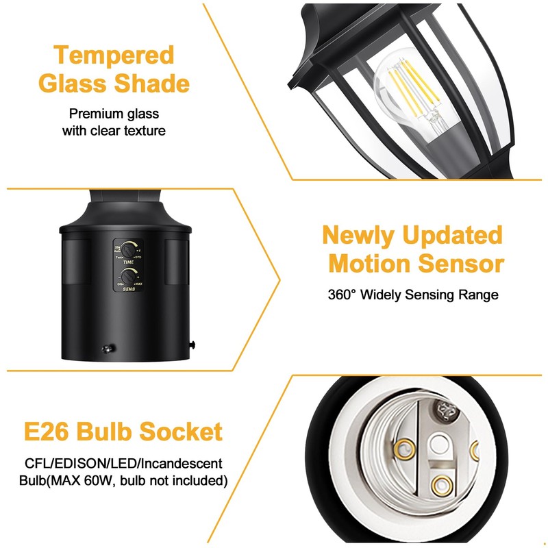 Lamomo Motion Sensor Outdoor Post Lights, Dusk to Dawn Lamp