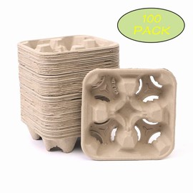 Wsiporcn 4 Cup Drink Carriers Disposable Coffee Take Out Trays 100 Pcs Pack Pulp Fiber Delivery Cups Holder for Hot and Cold Drinks