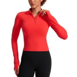 CRZ YOGA Women's Butterluxe Long Sleeve Workout Shirts Half Quarter Zip Sweatshirt Athletic Crop Tops Collared T-Shirts Deep Red Small