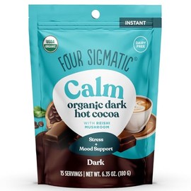 Four Sigmatic Calm Mushroom Cocoa Mix | Organic Dark Hot Cocoa Mix with Reishi Mushroom | Vegan, Dairy Free | 15 Servings