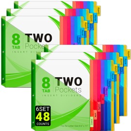 8-Tab Dividers for 3-Ring Binders, 48 Counts 3 Holes Index Dividers with 2 Pockets, Insertable 8 Tabs Binder Divider for 1/2''/1''/2''/3'' inch Binders, 8 Colors (6)
