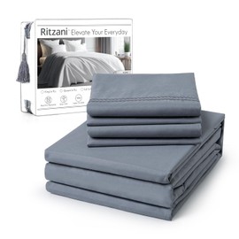 RITZANI Queen Size Sheet Set Deep Pocket- 6 Piece Ultra Soft Machine Washable Luxury Bed Sheet Set - Shrinkage & Fade Resistant Embroidered Bedding Sheet (Queen, Steel Blue)