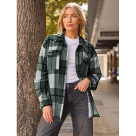 AUTOMET Womens Fall Outfits Fashion Clothes Shackets Flannel Plaid Button Down Long Sleeve Shirts Jackets 2024 Green L