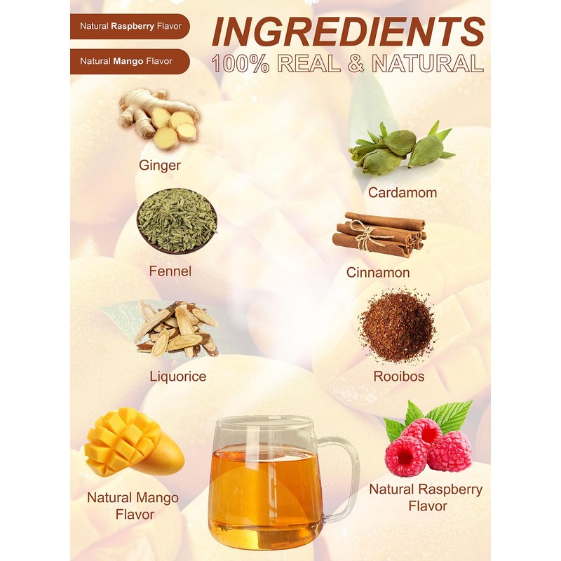 TeeLux Mango Ginger Tea, Zesty Ginger Root & Warm Cinnamon