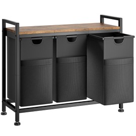 Lulive Laundry Hamper, Laundry Basket Organizer with 3 Pull-Out Removable Bags & Large Top Shelf, 3 × 12.5 Gal (142L) Freestanding Laundry Sorter 3 Sections for Laundry Room, Bathroom and Dorm