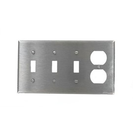 Leviton 4-Gang Toggle/Duplex Device Combination Wallplate, Standard Size, Magnetic Stainless Steel, 84043