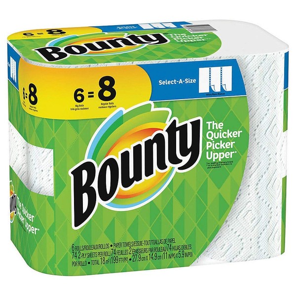 Bounty Select-A-Size Paper Towels, White, Big Rolls, 6 Count of 74 Sheets Per Roll, 6 Count (Pack of 1)