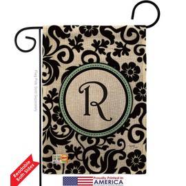 Breeze Decor Simply Beauty Damask R Initial Garden Flag Monogram Country Living Floral Vintage Letter Everday Classic Small Decorative Gift Yard House Banner Double-Sided Made in USA 13 X 18.5