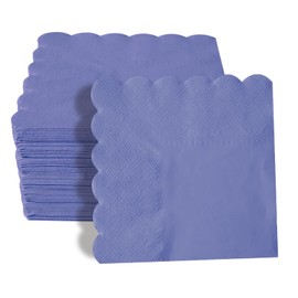 100 Pieces 2-ply Blue Napkin Disposable Scalloped Cocktail Napkins Beverage Napkins Dessert Napkins Paper Napkins for Dinner Wedding Birthday Party Bridal Anniversary Reception Event (Blue)