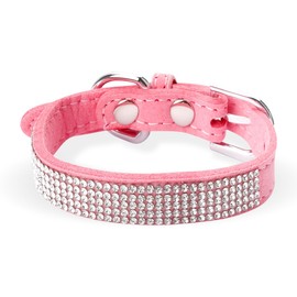 Rhinestone Puppy Collar, GLADFRESIT Adjustable Soft Leather Cat Collar, Cute Sparkling Pet Collar for Small Cat and Dog (S, Pink)