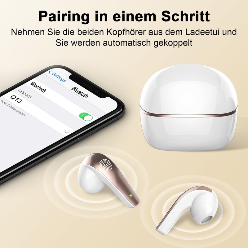 Bluetooth Headphones, Wireless Bluetooth 5.3 In-Ear Headphones with 4 Mics,