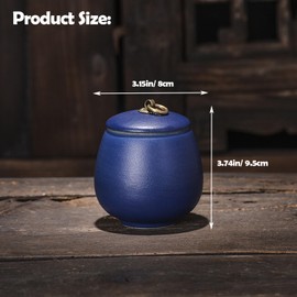 Ceramic Pet Urn for Ashes, Dog Urn Cat Urn Handicrafted Ashes Keepsake Memorial Gift, Ashes Holder with Photo Display Box (Matte Sapphire Blue, M Size)