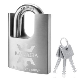 KAWAHA 21/60KD-3SK High Security Stainless Steel Shrouded Padlock with Key for Both Indoor and Outdoor use (Heavy Duty, Anti-Rust) (2-3/8 in. (60mm), Keyed Different - 3 Stainless Steel Keys)