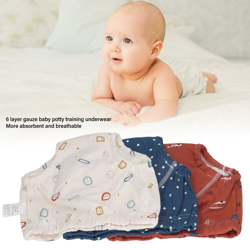 3pcs Baby Absorbent Training Pants Reusable Washable 6 Layers Gauze