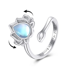 VONALA Anxiety Ring Anxiety Fidget Ring Lotus Flower Sterling Silver 14K White Gold Plated Moonstone Anxiety Relief Ring for Women Men